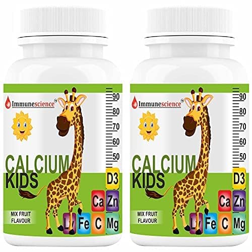 Verem Calcium לילדים עם ויטמין D3 (VIT d), מגנזיום, תוסף Zinc, ויטמין C, L-lysine Multivitamin עבור ילדים חזקים עצמות, Immunity, Growth & Development- 120 טבליות (Pack of 4).