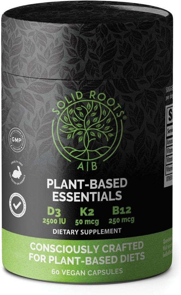SOLID ROOTS ויטמין D3 + K2 + B12 עבור עצמות, לב, עור, שיניים מבוסס רב ויטמין Essentials