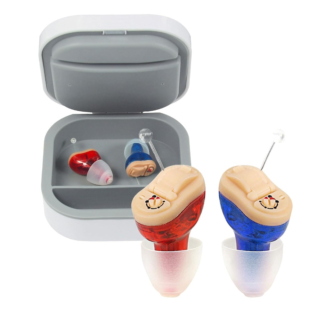 סיועי שמיעה CIC עבור מבוגרים, Near-Invisible Hearing Amplifiers Pair, ITC Aid ננו טכנולוגיה עבור מבוגרים מילד בינונית אובדן שמיעה, קטן (Pair Red Blue) ZHONDGE (ZDC-901A)