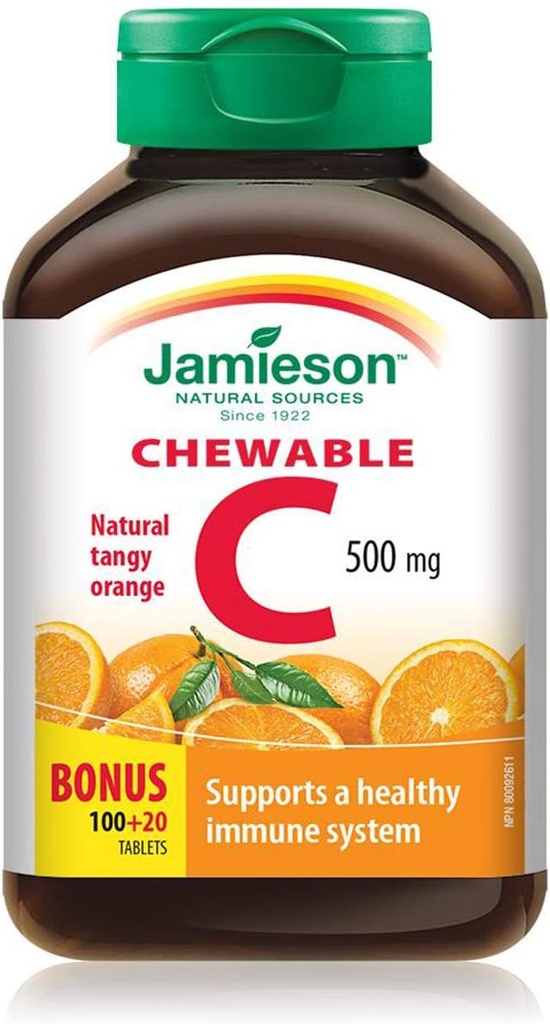 ג'יימיסון ויטמין C Chewable 500 מ"ג - Tangy Orange, 120 כרטיסיות בונוס