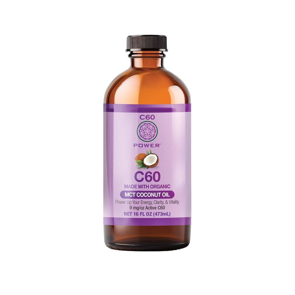 שמן קוקוס C60 Purple Power Organic MCT, שמן קוקוס אורגני,  99.99% טהור C60 פחמן פולרס (16 oz)