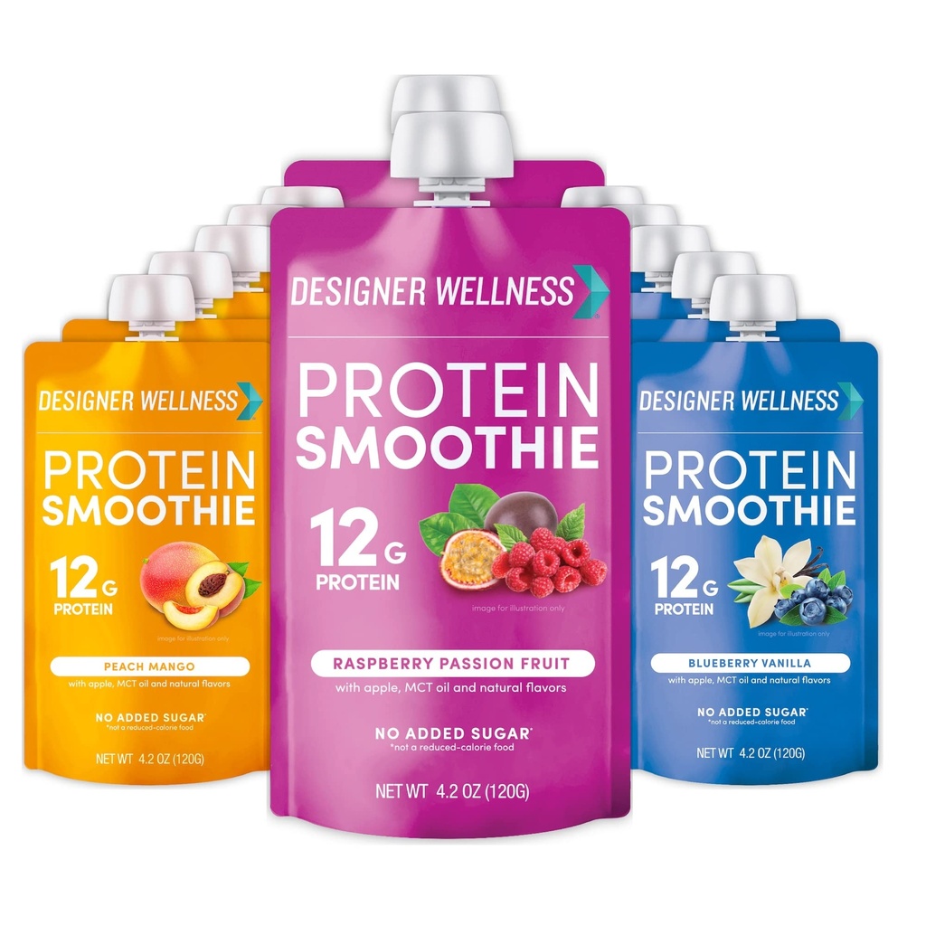 מעצב בריאות חלבון Smoothie, פירות אמיתיים, 12g חלבון, Low Carb, Zero הוסיף סוכר, Gluten-Free, non-GMO, No Artificial Colors or Flavors, Super Fruits Variety Pack, 12 Count