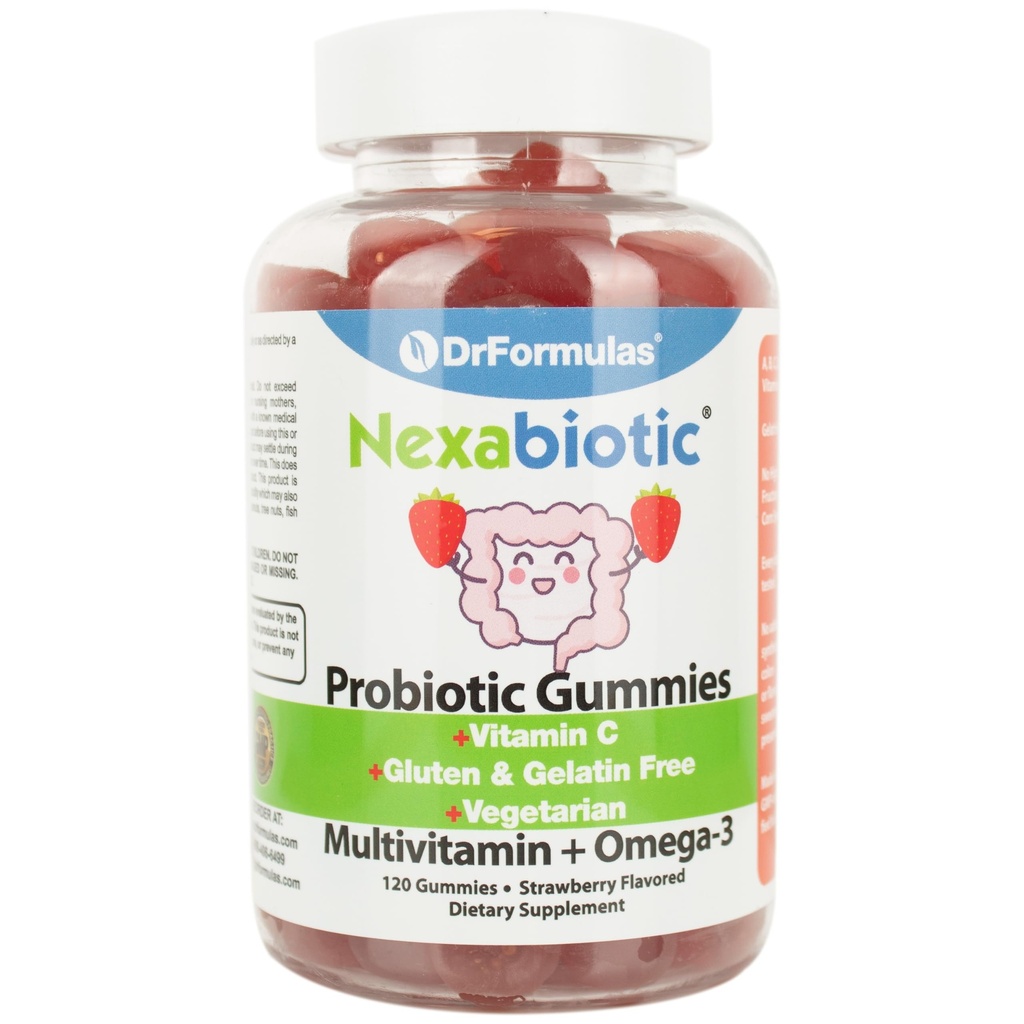 DrFormulas Multivitamin Gummies עם אומגה 3 ופרוביוטיקה לילדים ומבוגרים עם ויטמין C | Nexabiotic עם ויטמין A, C, D3, E, B6, B12, ו- Zinc, Biotin, Folate | Halal Vegetarian, 120 Count.