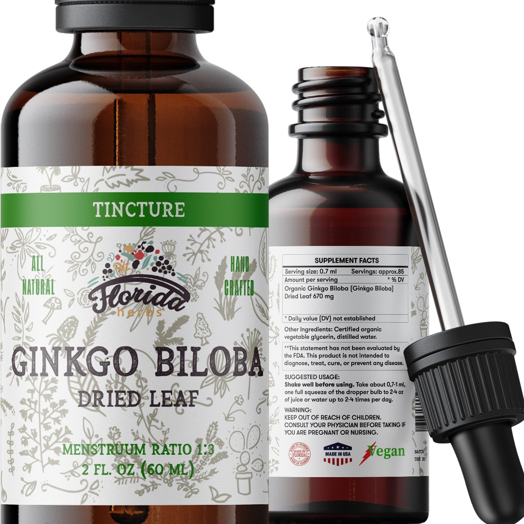 גינקו בילובה Tincture אורגני גינקו בילובה (Ginkgo Biloba) Dried Leaf Herbal תוסף 2 ozgo Biloba
