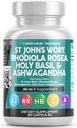 ניקוי Nutraceuticals St Johns Wort Rhodiola Rosea קדוש בזיל אשוגנדה - תמיכה Mood לנשים וגברים עם C & Black Pepper Extract - 90 Caps Caps Caps