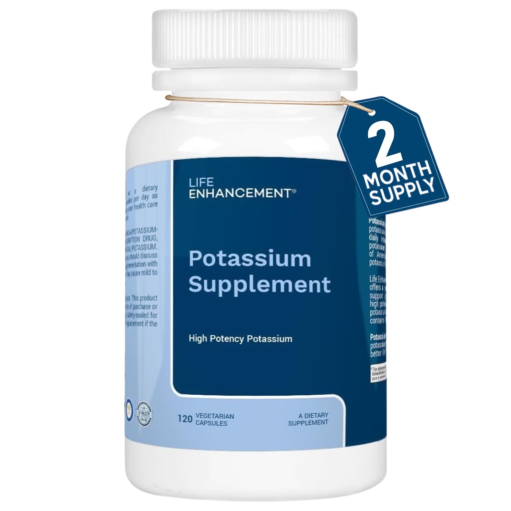 Life Enhancement High Absorption Potassium תוסף עבור שריר, מוח ועצם בריאות - אין תוספת גבוהה של תוספי Potassium ,מיוצר בארה"ב (120 קפסולות - 60 משרתים)