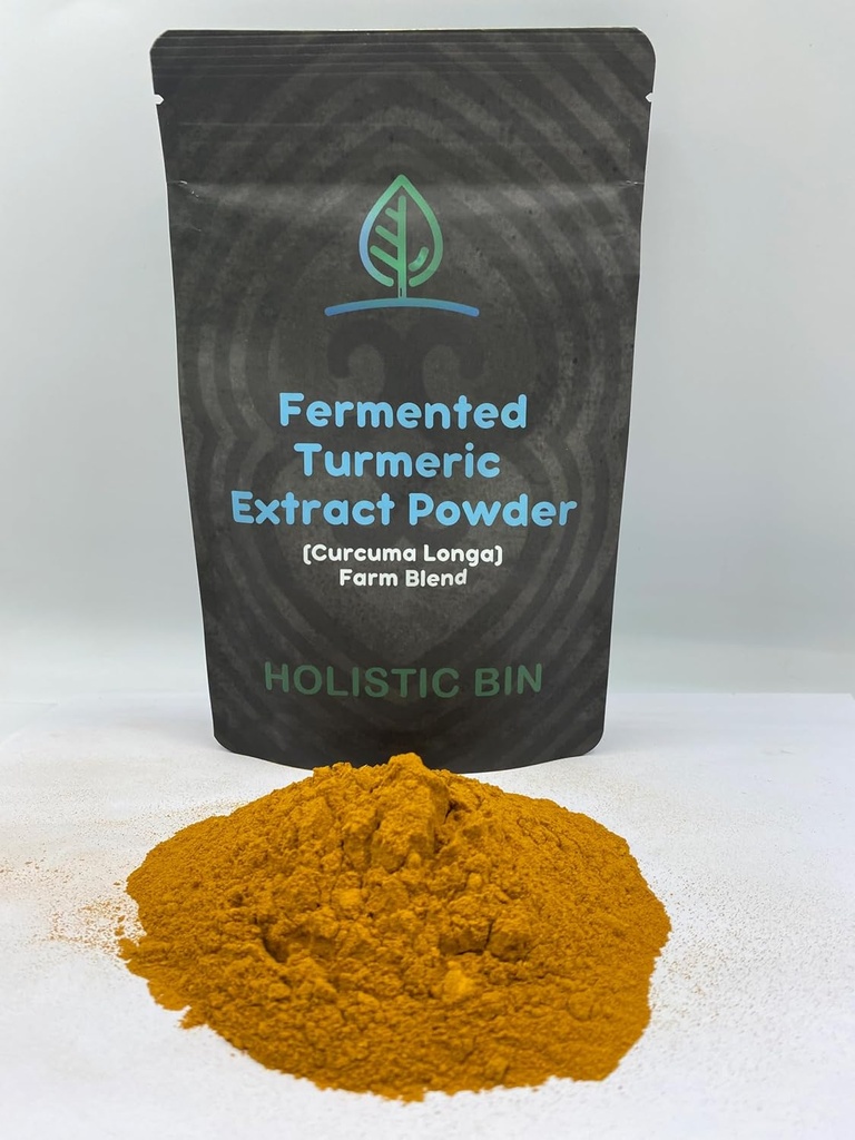 Holistic Bin Fermented Turmeric אבקת (White Gold) Cucurma Longa Farm Band Curcumin עם ג'ינג'ר - 56 גרמים