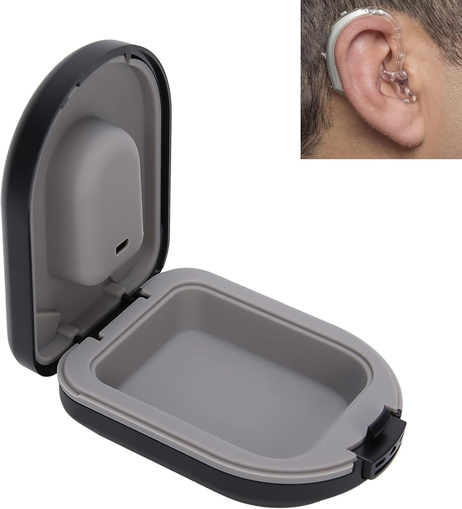 שמיעה מקרה עזרה, שמיעה מקרה נסיעות, מאחורי ה-Ear Hearing Aid אביזרים, אחסון חסימת מים, Black (2.6 x 2 x 1in)