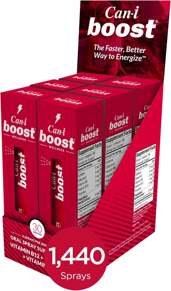 Can-i Boost Mental Energy ב-15 דקות עם אנרגיה מהירה Spray for Shift Workers, EMS, Police, Nurses ו-Travel Professionals 6 Pack, 180 משרתים