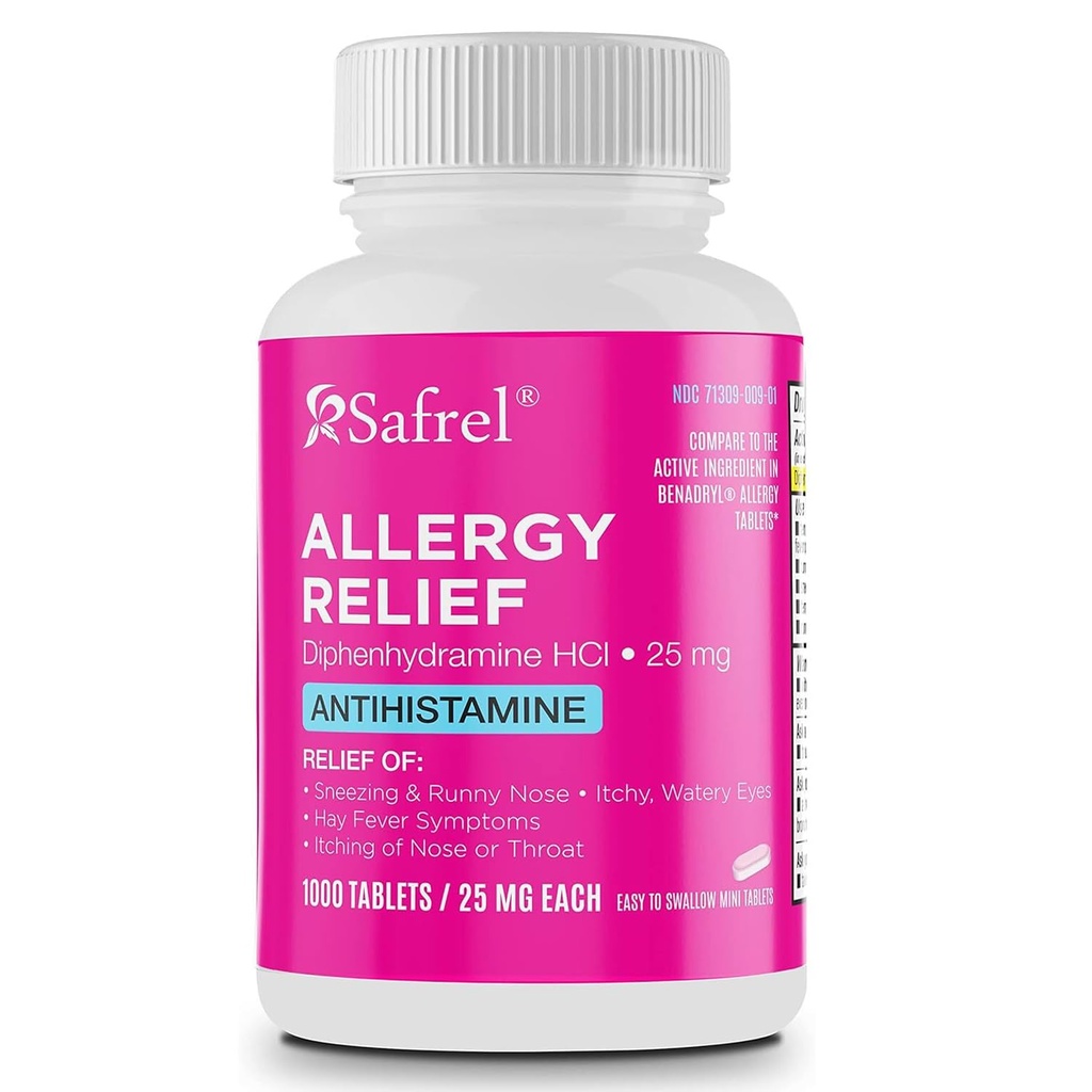 תרופות ספאל אלרגיה Diphenhydramine HCl Caplets 25 מ"ג (1000 הרוזן), Antihistamine Relieves Sneezing, Runny Nose, Hay Fever, Itchy Eyes andגרון, Seasonal Indoor & חיצונית Allergy Pills