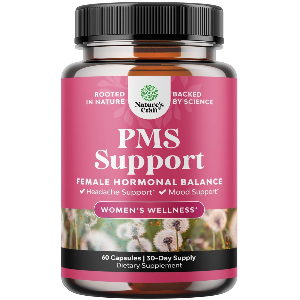 PMS תמיכה תוספת לנשים - איזון הורמונלי לנשים & Menstrual Discomfort עם DIM, Chasteberry, Black Cohosh & Ashwagandha - עבור תקופת Cramps Ease, Menopause Bloating, Mood Swing - 60 Ctttttted Swing