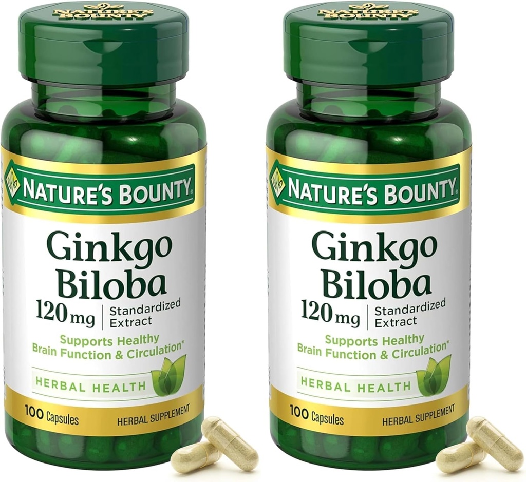 Nature's Bounty Genekgo Biloba Standardized לחלץ 120 מ"ג, בקבוק צמחי, קפסולה, 100 Count, Pack of 2