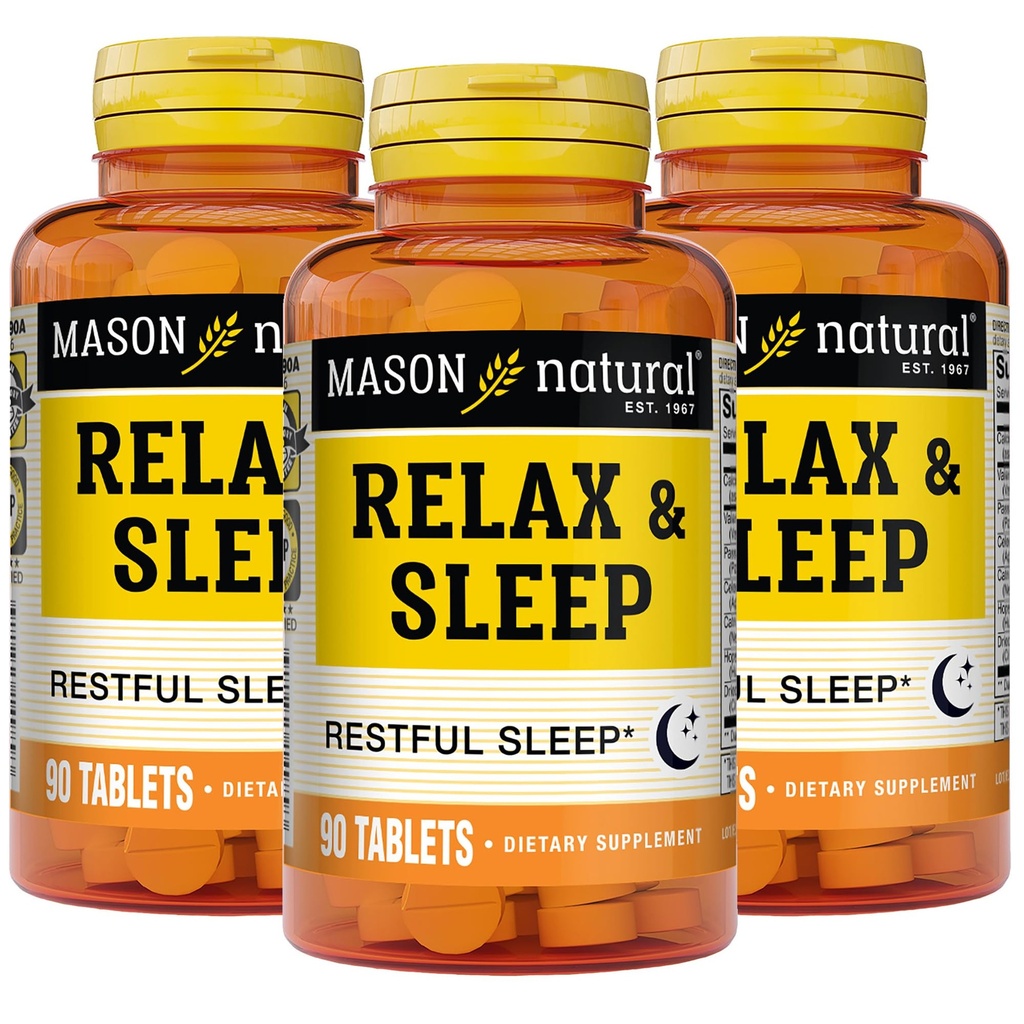 MASON NATURAL להירגע & Sleep Dietary Herbal תוספת עם Valan Root & Passiflora לחלץ, 9 חודשים אספקה, 3 Pack