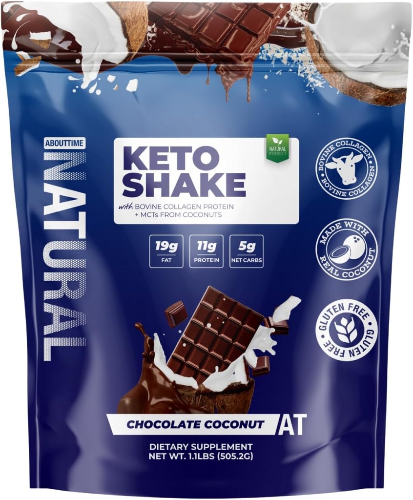 אודות Time Keto Shake שוקולד קוקוס עם חלבון Bovine Collagen + MCTs מן קוקוס | 11g חלבון, 19g שומן, 5g Net Carbs | Gluten-Free, non-GMO, 12 משרתים