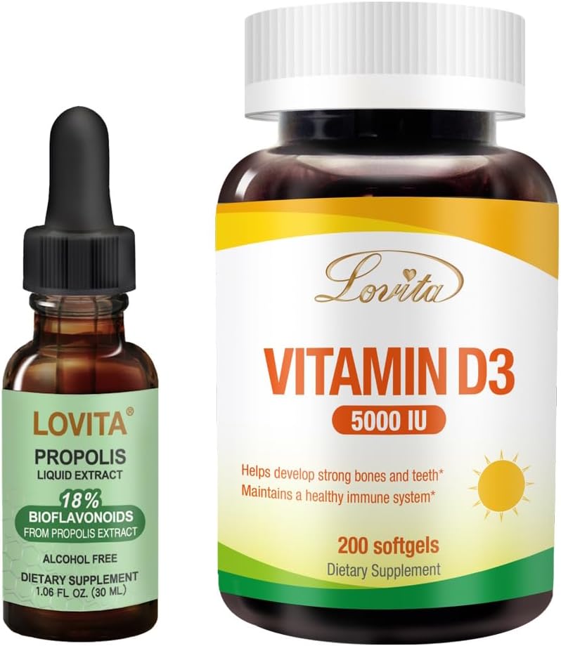 Lovita Bee Propolis נוזל לחלץ ויטמין D3 Softgel תוספי Bundle