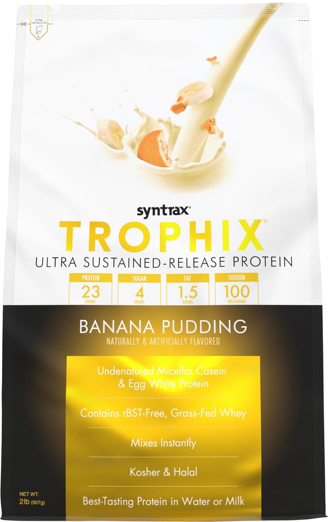 Syntrax Nutrition Trophix, Ultra Sustained-Release אבקת חלבון, בננה פודלינג 2 lbs.