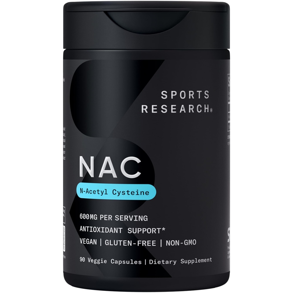 מחקר ספורט N-Acetyl L-Cysteine (NAC) 600 מ"ג, 90 קפסולות Veggie - טבעוני, Non-GMO, Gluten Free.
