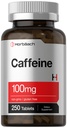 Horbäach Caffeine Pills 100 מ"ג | 250 טבליות | פורמולה צמחונית | Non-GMO, Gluten Free Supplement