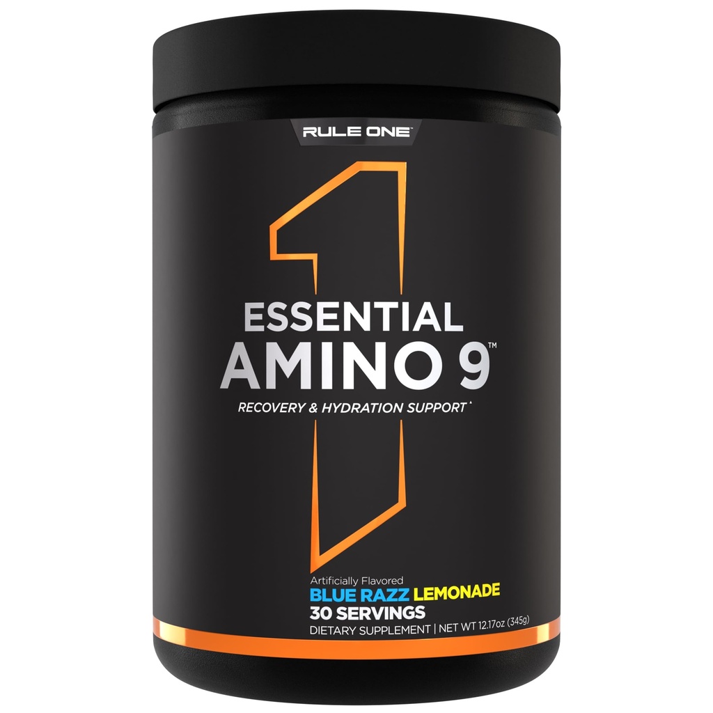 כלל 1 חיוני Amino 9 - התאוששות ושיקום תמיכה עם 7.5g של חומצות אמינו חיוניות + אלקטרוליטים (30 משרתים, Blue Razz Lemonade)