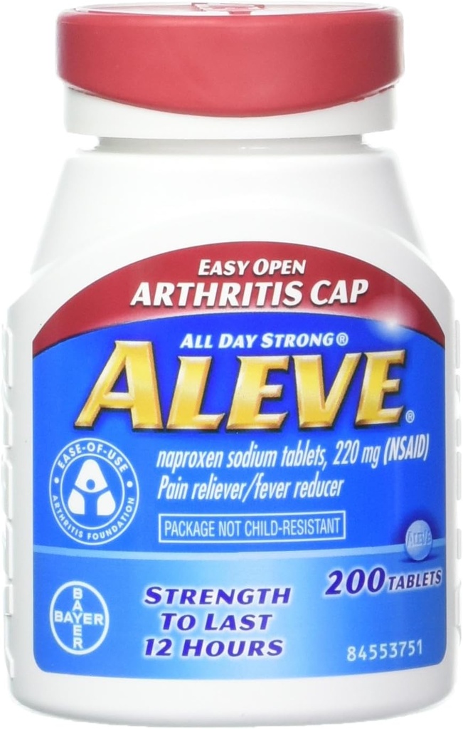 אלב טבליות עם Easy Open Arthritis Cap, Naproxen Sodium, 220 מ"ג (NSAID) כאב Reliever / Fever מופחת, 200 Count (Pack of 2)