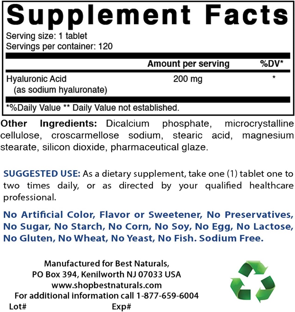 Best Naturals Hyaluronic Acid 200 מ"ג ו- COQ10 100 מ"ג
