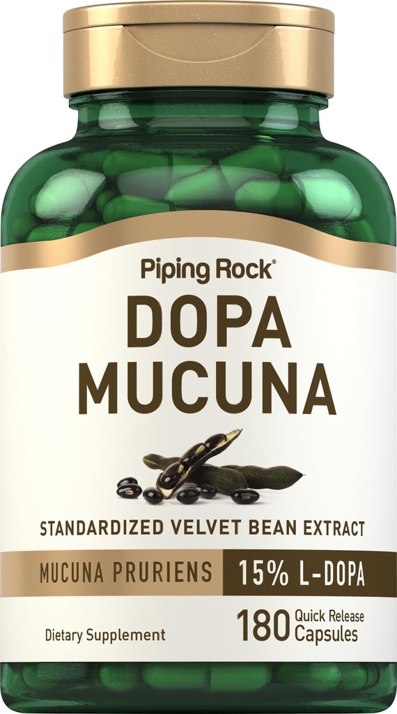 Piping Rock DOPA Mucuna קפסולות | 180 | 15% L-DOPA | Mucuna Pruriens Extract