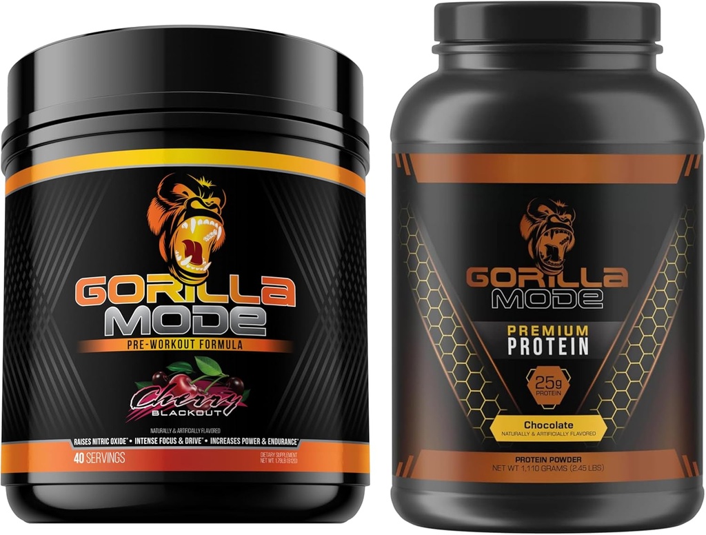 Gorilla Mind Pre Workout (Cherry) + Premium Whey חלבונים (Chocolate) - מקיף עבור דלק תוצאות עבודה מקסימליות