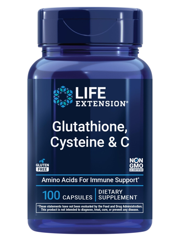 Life Extension Glutathione, Cysteine & C, 500 mg of Vitamin C, Powerful antioxidant Supplement to Support Liver Health, Gluten-Free, Non-GMO, 100 Capsules