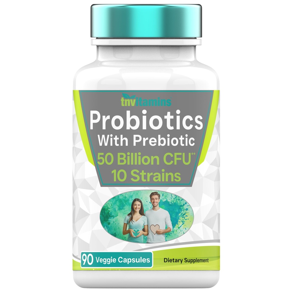 פרוביוטיקה עם Prebiotic: 50 מיליארד CFU - 10 Strain - 90 קפסולות צמחוניות | עם Acidophilus Probiotic for Digestive Health, Gut Health, & Immune Support