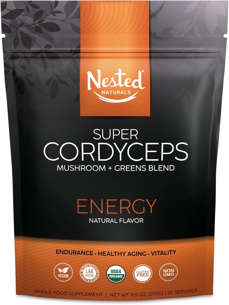 Super Greens Daily Greens Superfood Powder - Certified USDA Organic Green Powder w/20+ Whole Foods, Spirulina Powder, Wheat & Barley Grass - Probiotics, Fiber & Enzymes - Cordyceps, 30 Servings