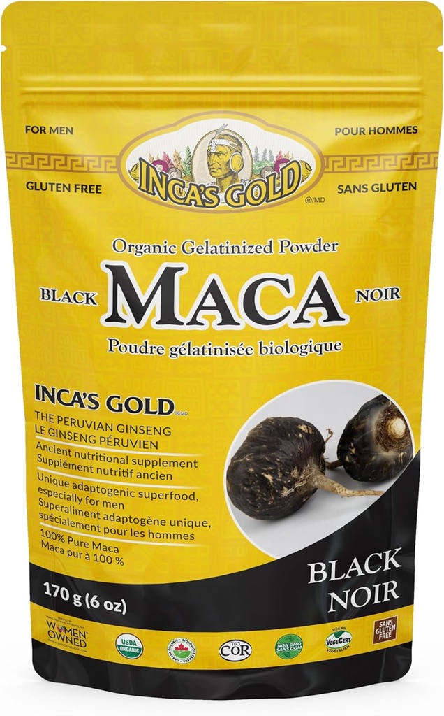 Inca's Gold Organic Black Maca Gelatinized Root אבקת לגברים, 170g
