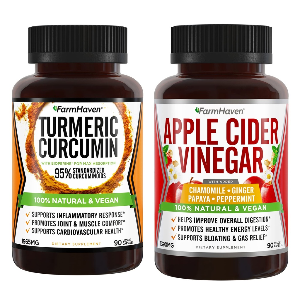 FarmHaven Turmeric Curcumin עם BioPerine ו- Apple Cider Vinegar עם ג'ינג'ר