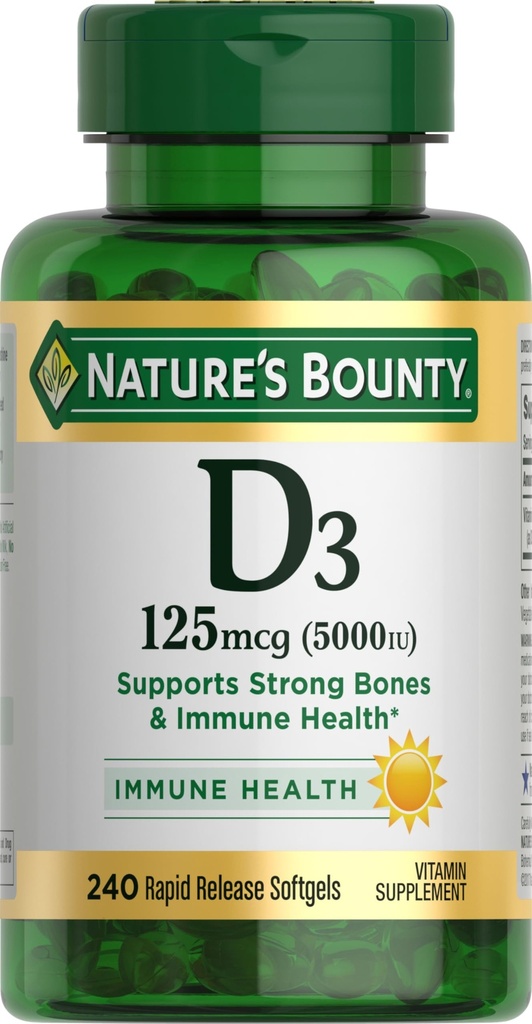 ויטמין D3 5000 IU Softgels, שחרור מהיר, תמיכה חיסונית, תוספי ויטמין D, 240 Cttt