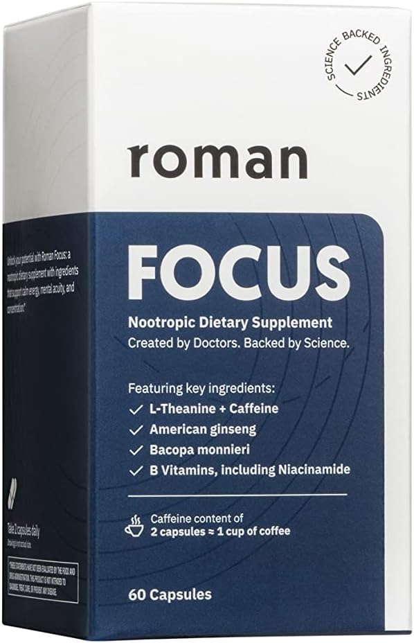 Ro Focus | Nootropic Dietary Supplement תומך Calm Energy and Concentration with Caffeine, L-theanine, American Geneseng, and Bacopa Monnieri