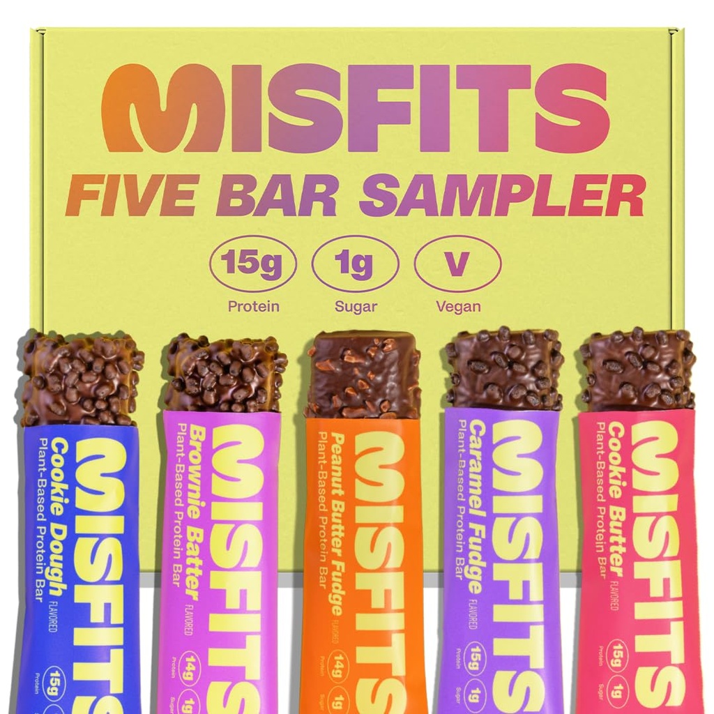 Misfits חלבונים טבעוני Bars - מתכון מעודכן / צמח מבוסס, סוכר נמוך ו Carb, חטיפים סיבים גבוהים | Variety Pack הדגימה כדי לבדוק את פלברס