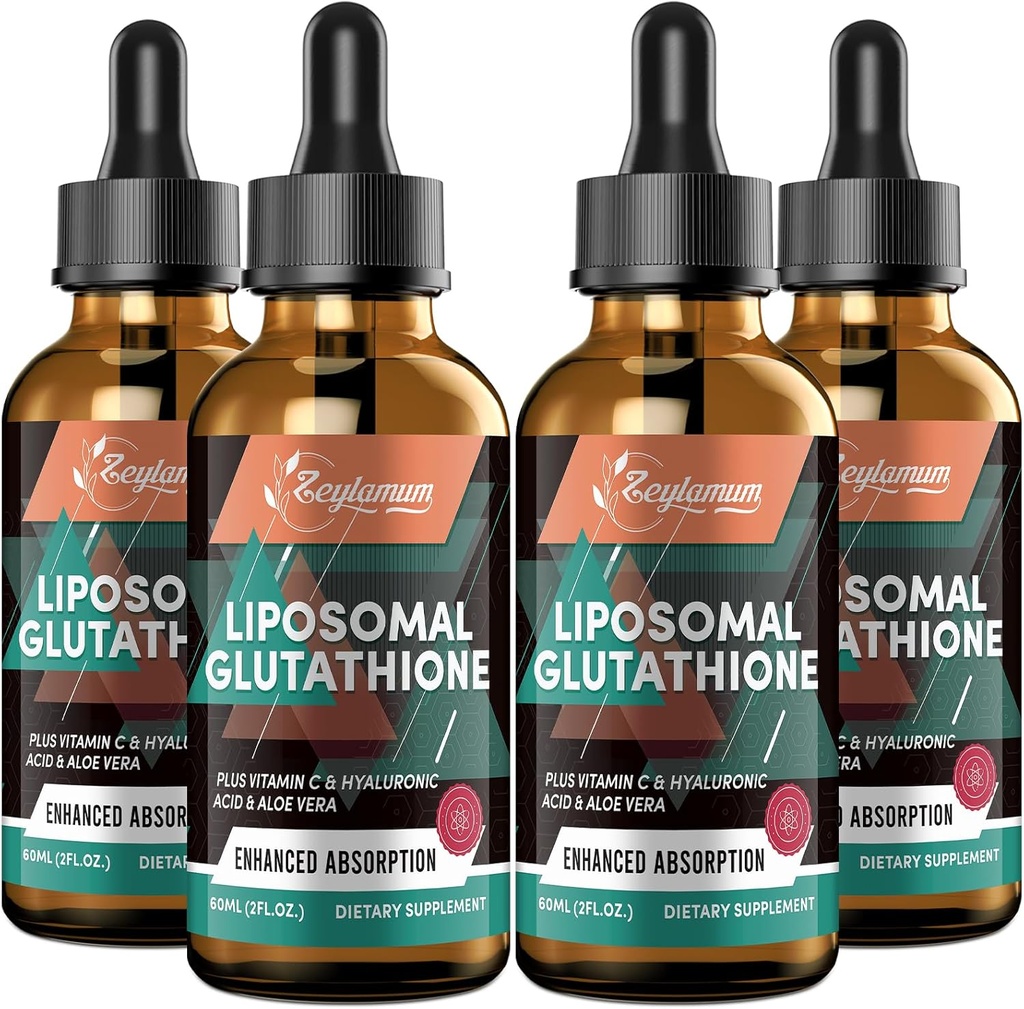 2000MG Liposomal Glutathione נוזל טיפות, Ultra High Absorption, Natural Detoxification, Immune System & Skin Supprot *, L-Glutathione, ויטמין C & Hyaluronic Acid, קפסולות חלופיות, 8.08 OZ