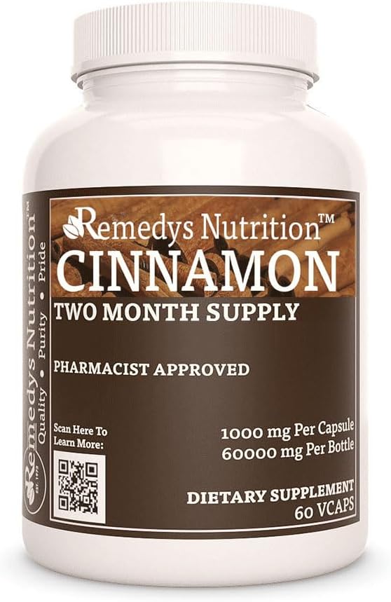 תזונתו של Remedy, Cinnamon Bark Ceylon | 1000 מ"ג, 60 קפסולות טבעוניות Herbal Dietary Supplement