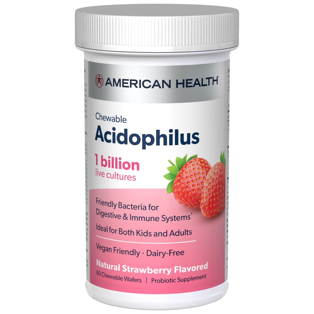 RICAN HEALTH Daily Chewable Tablet Acidophilus, 1 מיליארד תרבות חיה, Beneficial Bacteria עבור The Digestive & Immune Systems, Strawberry, 60 הרוזן