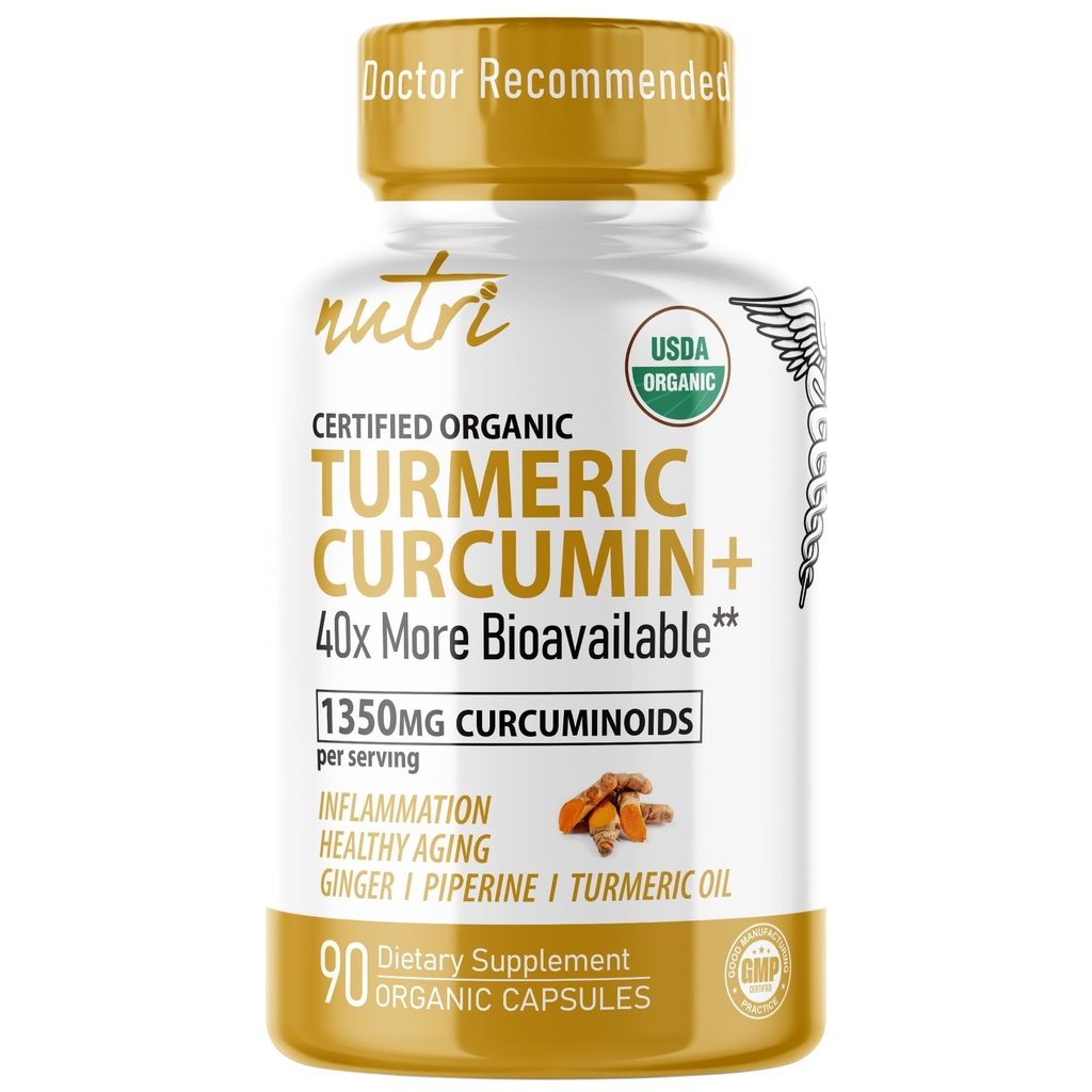 תוספי מזון אורגני של Nature's Fusions Nutri Turmeric תוסף 1425 מ"ג - 40x More Bioavailable - 95% Curcuminoids - Turmeric Curcumin עם שחור פפר, ג'ינג & Turmeric שמן - תוספת תוספת תוספת תוספת תוספת תוספת תוסף