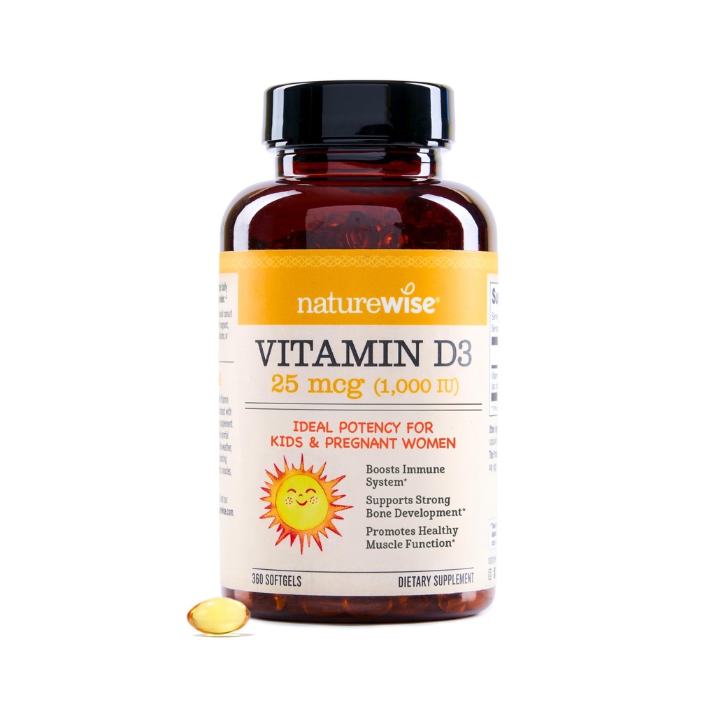 NatureWise ויטמין D3 1000iu (25 mcg) 1 שנים אספקה עבור התמיכה ב- Immune, תפקוד שרירים בריא, בריאות העצם - non-GMO, Gluten Free in Organic אקסטרה שמן, (Mini Softgel), 360 Count