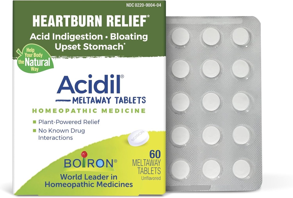 Boiron Acidil for Relief of Acid Reflux, Heartburn, Indigestion ו- Upset Stomach - 60 Count