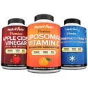 Nutrivein Premium Berberine, Apple Cider Vinegar, & Liposomal ויטמין C תוסף Bundle: High-Absorption ויטמין C קפסולות, ACV קפסולות, & Berberine תוספת עבור בריאות ואינטימיות