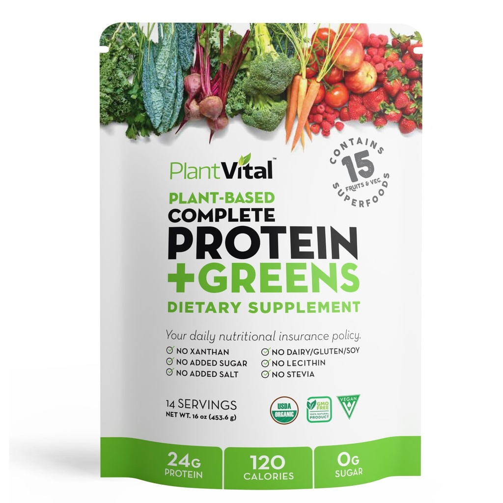אבקת חלבון אורגני לא מעובד - 15 Superfoods, Veggies ופרוביוטיקה - אבקת חלבון צמחי אורגני - All BCAAs, Gluten Free - 16oz-1 Pouch