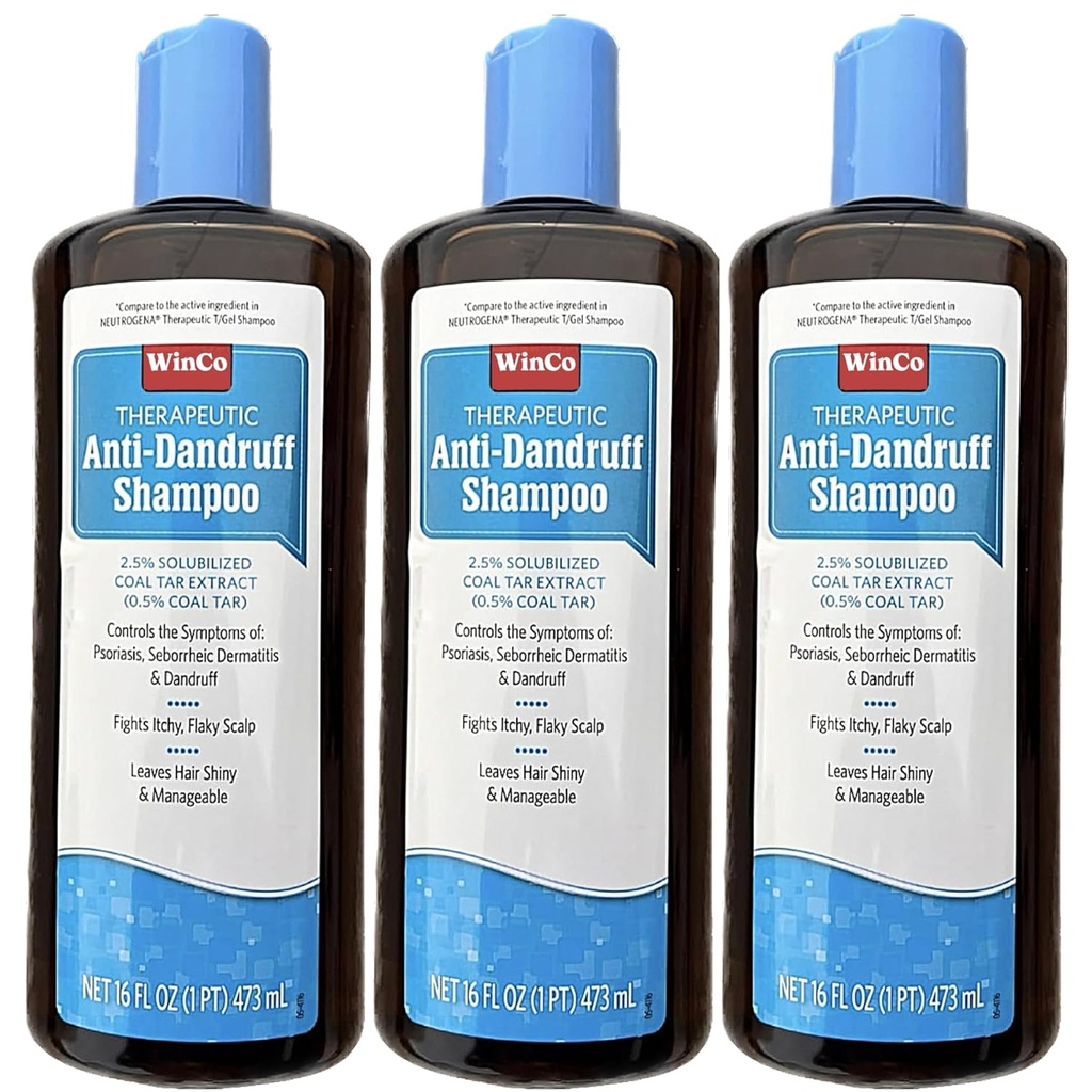 3 Pack Therapeutic Coal Tar Gel Shampoo Anti Dandruff - Psoriasis, Seborrheic Dermatitis, 16 oz כל בקבוק - גודל גדול - T Gel