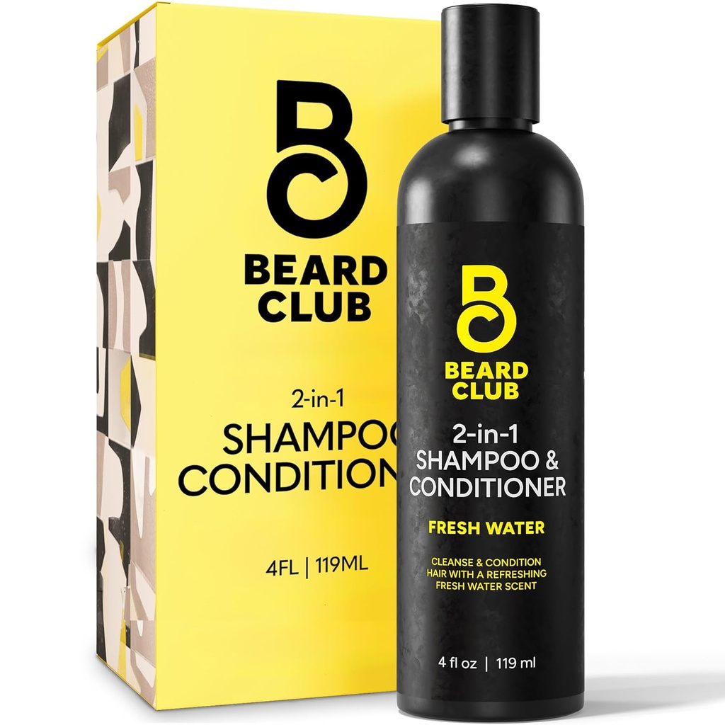 The Beard Club Mens 2 ב 1 Shampoo ו- Conditioner Set - Sulfate Free, Moisturizing, Citrus Scented for Curly Hair Care and Dry Scalp Care