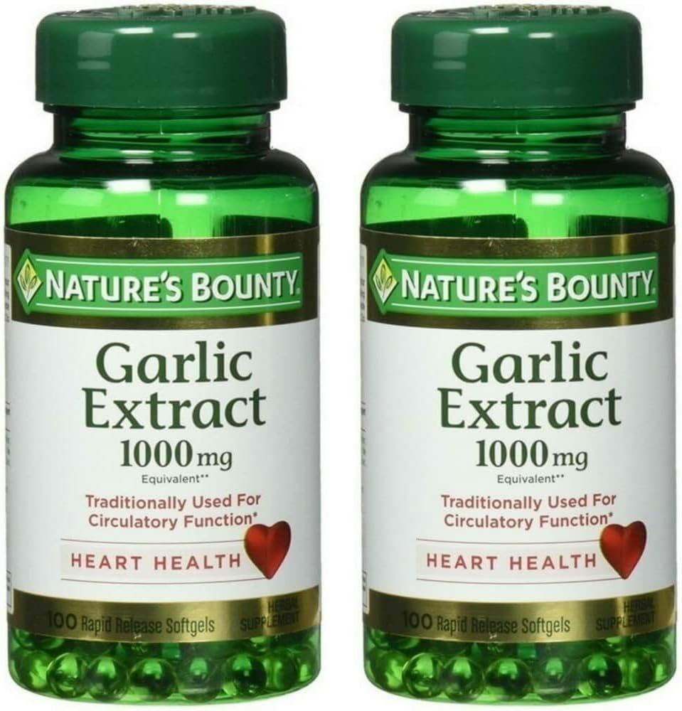 Nature's Bounty Garlic לחלץ 1000 מ"ג Softgels for Cardiovascular Support,100 ea (Pack of 2)