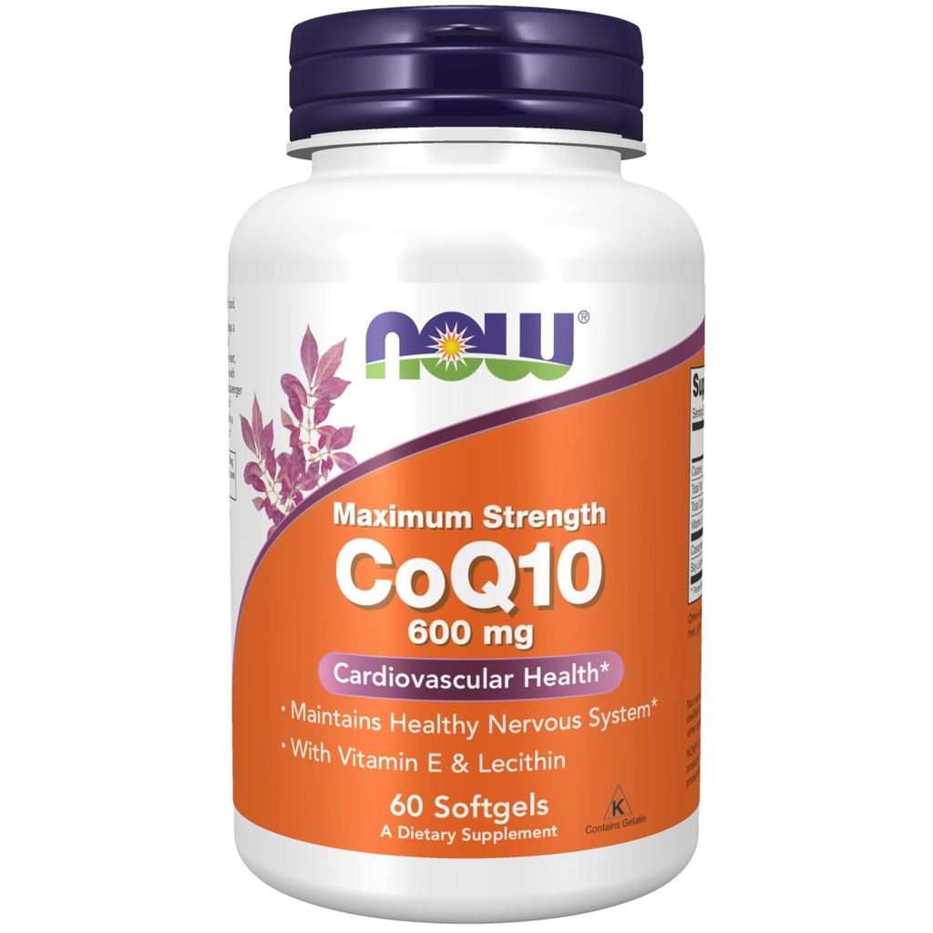 תוספי מזון עכשיו, CoQ10 600 מ"ג, כוח מקסימלי עם ויטמין E & Lecithin, 60 Softgels