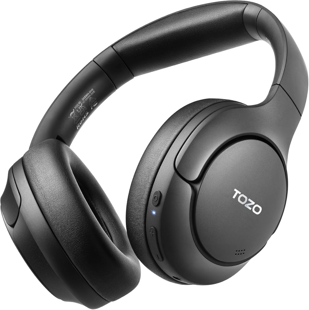 ToZO HT2 Hybrid Noise מבטל Headphones, Wireless Over Ear Bluetooth Headset, 60H Playtime, Hi-Res Audio Custom EQ באמצעות App Deep Bass Fit Ear Cups, עבור Home Office נסיעות שחור