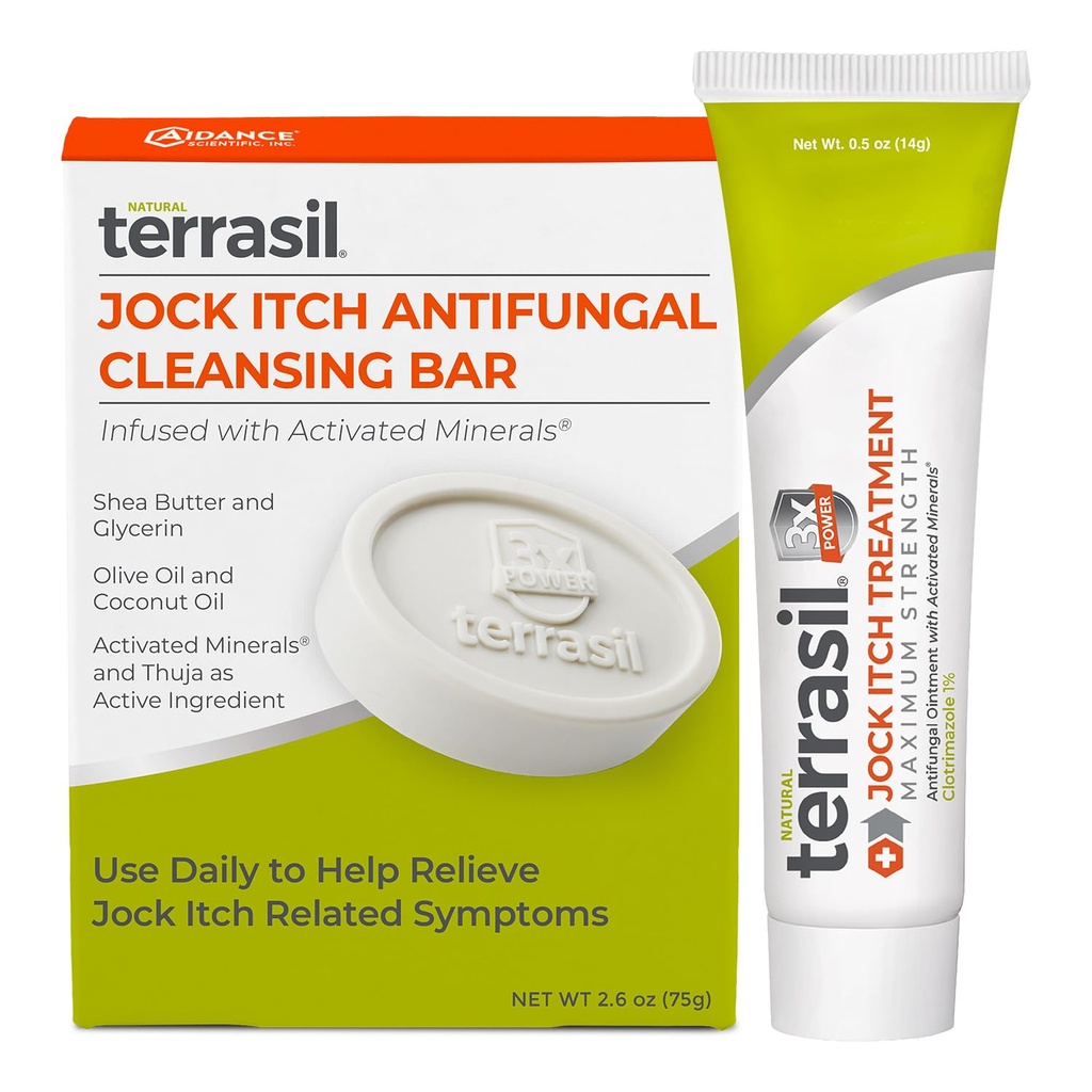 טרייר Jock Itch Antifungal Cream תוספת כוח + Antifungal Soap 2 מוצר Kit עם הוכחה קלינית Clotrimazole עבור טיפול Jock Itch יעיל & הקלה (.5oz Tube + 75g בר)