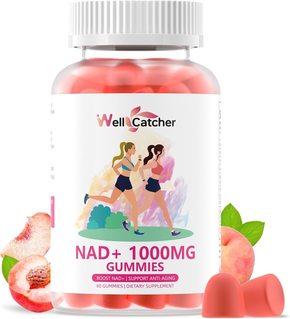 NAD+ Gummies תוסף עבור נשים 1000MG - NAD Plus חניכיים עבור גברים סוכר חינם ויטמין B3 Niacinamide Pure אורגני Boost NAD רמה אנטי התחדשות תאים המוח Peach Flavor 60C